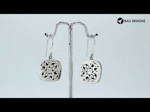 Sterling silver Abalone Shell earrings with square design and floral silver detailing for wholesale collection.