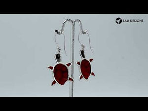 Sterling silver coral turtle earrings with ocean-inspired design for wholesale jewelry buyers