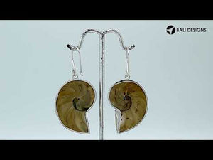 Wholesale sterling silver Nautilus Shell earrings with natural tiger shell inlay – handcrafted ocean-inspired jewelry for bulk buyers and retailers.
