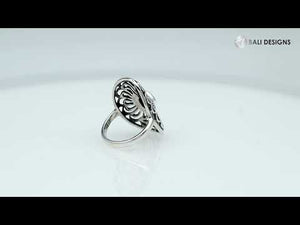 Sterling Silver Oval Shape Ring With Blue Topaz Quartz In Balinese Designer Style