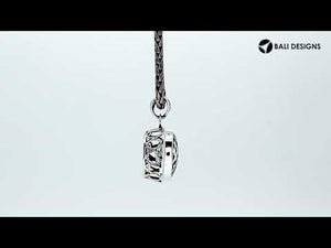 Sterling Silver Oval Pendant With Blue Topaz Quartz And Scroll Bali Frame