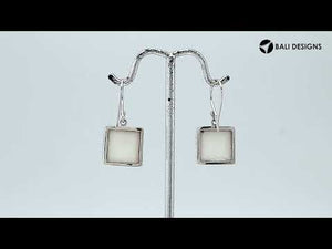 Wholesale sterling silver square Mother Of Pearl hook earrings with polished bezel detailing