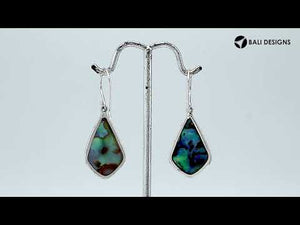 Sterling silver Abalone Shell teardrop hook earrings handcrafted in Bali Indonesia