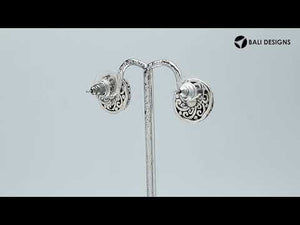 Wholesale Sterling Silver Bali Swirl Peridot Quartz Stud Earrings With Oxidized Detailing Handcrafted In Bali