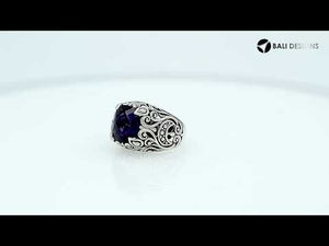 Sterling Silver Balinese Scroll Pattern Ring With Amethyst Quartz