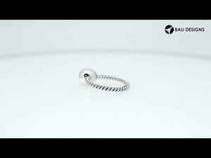 Sterling Silver Twisted Band Ring With Pearl Ends And Polished Finish