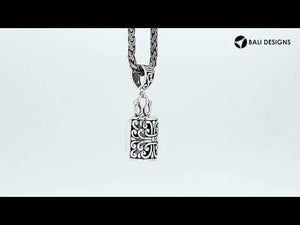 Wholesale sterling silver rectangular Citrine pendant with faceted gemstone, handcrafted Bali silverwork and oxidized detailing, artisan jewelry for bulk orders.