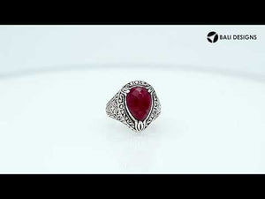 Sterling Silver Ruby Quartz Ring With Balinese Engraved Band