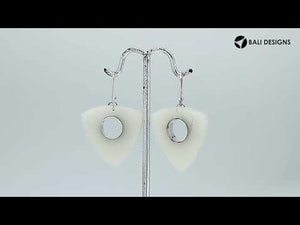 “Wholesale sterling silver triangle earrings with Mother of Pearl, handcrafted Bali jewelry with floral filigree for bulk orders”