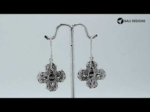 Sterling Silver Cross Shape Engraved Pattern Drop Earrings