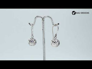 Sterling Silver Amethyst Quartz round drop earrings handcrafted in Bali with Balinese carvings and polished finish.