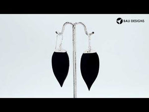 Sterling Silver Black Shell Leaf Dangle Earrings Handcrafted In Bali