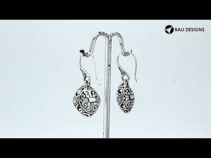 Sterling Silver Blue Topaz Quartz faceted cushion earrings with ornate silver frame and Earwire for wholesale jewelry.