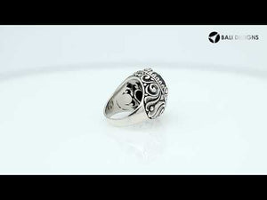Black Onyx Quartz Oval Sterling Silver Balinese Ring Handcrafted In Indonesia