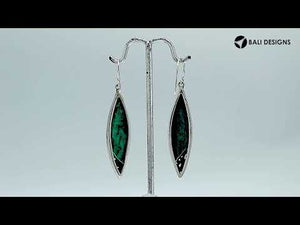 Turquoise Shell Long Marquise Silver Earrings For Wholesale