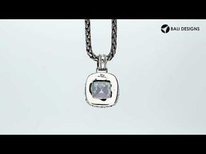 Mystic Topaz Quartz cushion pendant in sterling silver with Balinese scroll and beaded design, wholesale handcrafted jewelry from Bali.