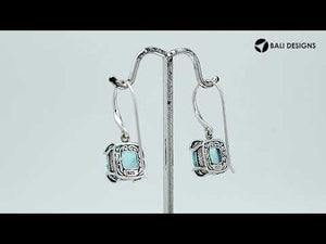 Sterling Silver Round Blue Topaz Quartz Earrings With Sculpted Scroll Prongs Handcrafted In Bali