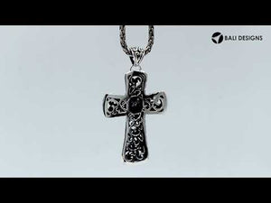 Sterling silver ornate cross pendant with intricate Balinese scrollwork, handcrafted in Bali – wholesale artisan jewelry supplier.