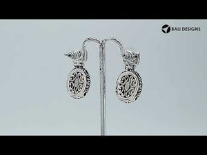 Sterling silver earring with Citrine Quartz oval and rectangle engraved Bali design, handcrafted wholesale jewelry from Bali