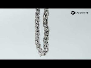 Sterling silver braided chain necklace with ornate clasp, artisan handcrafted