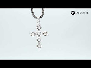 Sterling silver cross pendant with luminous freshwater pearls, handcrafted Bali jewelry available for wholesale purchase.