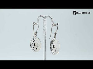 Sterling Silver Disc Earrings With Amethyst Quartz Square Center And Swirl Dotted Design.