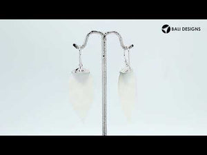 Sterling Silver Mother Of Pearl Leaf Drop Earrings Handcrafted In Bali