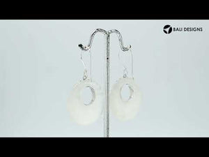 Sterling Silver Mother Of Pearl Round Hoop Drop Earrings