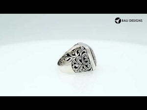 Wholesale Sterling Silver Rectangular Scroll Pattern Ring – Handcrafted In Bali