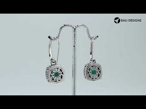 Wholesale sterling silver Green Quartz cushion drop earrings with polished finish and earwire lock.