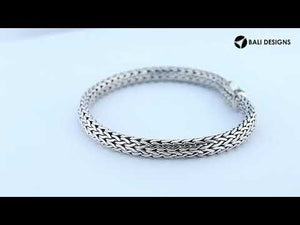 Handwoven 925 sterling silver 4x6 mm Bali bracelet with Emerald Quartz clasp and oxidized finish.