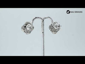 Wholesale Sterling Silver Vintage Floral Black Onyx Stud Earrings With Oxidized Bali Detailing