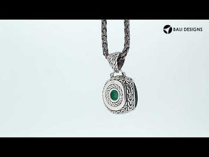 Green Quartz cushion pendant in 925 sterling silver with Balinese handcrafted detailing, wholesale jewelry.