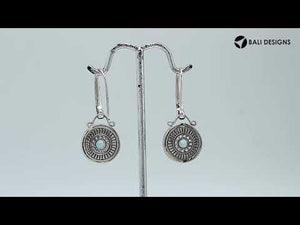 Wholesale sterling silver earrings with round Blue Topaz Quartz and detailed handcrafted metalwork.
