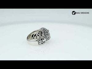 Sterling Silver Round Shape Mystic Quartz Ring With Detailed Balinese Carving