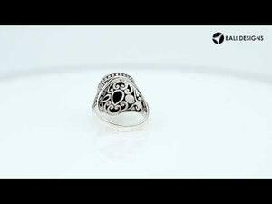 Sterling Silver Sapphire Quartz Ring With Balinese Engraved Band