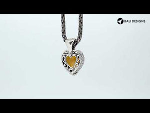 Citrine Quartz 925 Silver Heart-Shaped Pendant With Floral Bali Design For Wholesale Jewelry Orders
