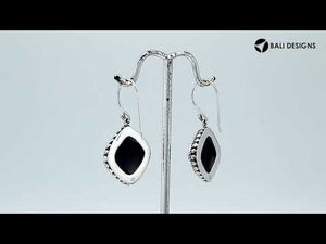 Wholesale Sterling Silver Black Shell cushion earrings with beaded frame design and earwire lock handcrafted in Bali.