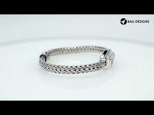 Sterling Silver woven bracelet featuring a polished push clasp and an elongated Black Onyx rectangular centerpiece, crafted with refined detailing for durable, elegant wholesale presentation.