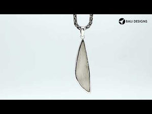 Sterling silver long triangular pendant with Red Coral handcrafted in modern Balinese design