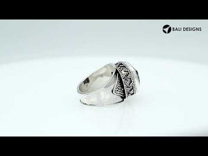 Sterling Silver Mystic Quartz Cushion Designer Ring With Granulated Texture, Mirror Polished Oxidized Finish