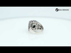 Sterling Silver Balinese Scroll Pattern Ring With Mystic Quartz