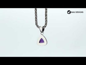 Sterling Silver Trillion Amethyst Quartz Pendant with rope bezel handcrafted in Bali