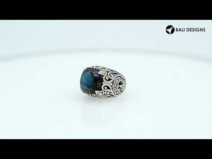 Sterling Silver Balinese Scroll Pattern Ring With Labradorite