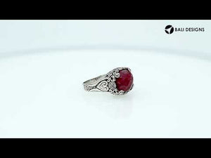 Sterling Silver Cushion Shape Ring with Ruby and Balinese pattern