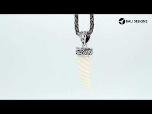 Sterling silver spiral horn bone pendant with decorative Balinese patterned cap and smooth polished finish suitable for classic wholesale jewelry collections