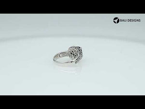 Wholesale Sterling Silver cushion-cut Green Quartz faceted women’s ring with Balinese scroll engraving