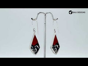 Wholesale Sterling Silver Red Coral diamond earrings with vintage filigree accents, earwire lock, and polished finish handcrafted in Bali.