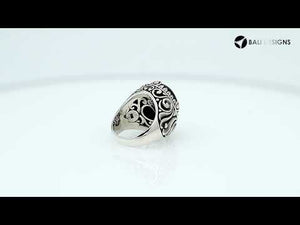 Labradorite Oval Sterling Silver Balinese Ring Handcrafted In Indonesia