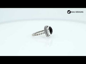 Sterling Silver Rope Band Ring With Smokey Quartz Cushion Center